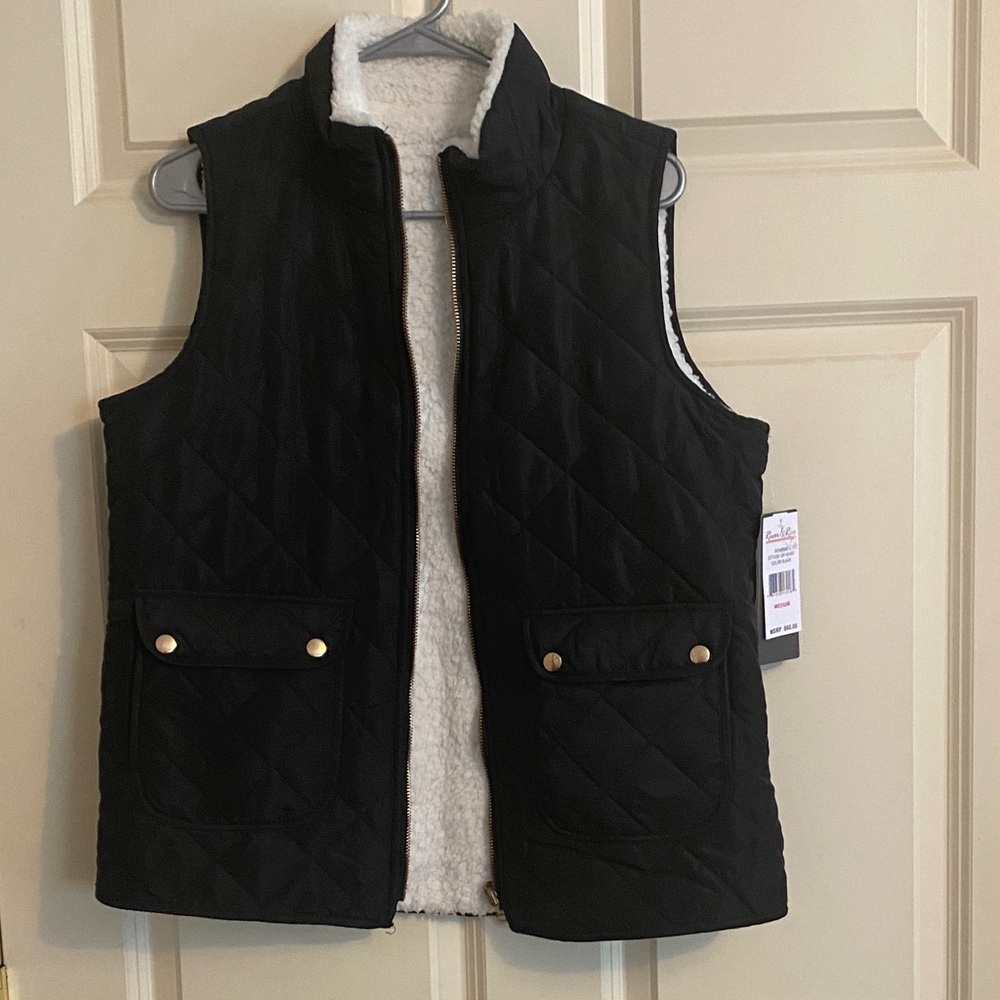 Black Quilted Vest with Gold Accents